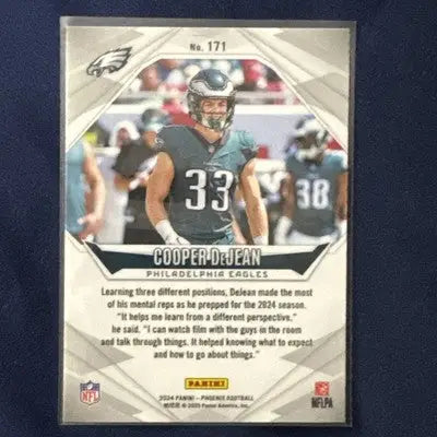 Football trading card featuring Cooper DeJean of the Philadelphia Eagles 2024 Phoenix Lasers