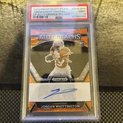 2024 Prizm Draft Picks Jordan Whittington Auto Orange Pulsar football card PSA 9