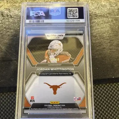 Graded football trading card of Jordan Whittington from 2024 Prizm Draft Picks series