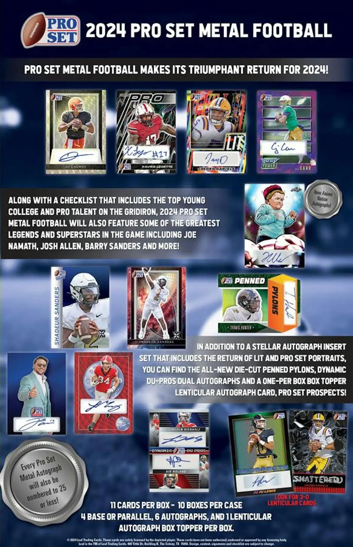 2024 Pro Set Metal Football Hobby Box with Lenticular Autograph and Set Metal Football