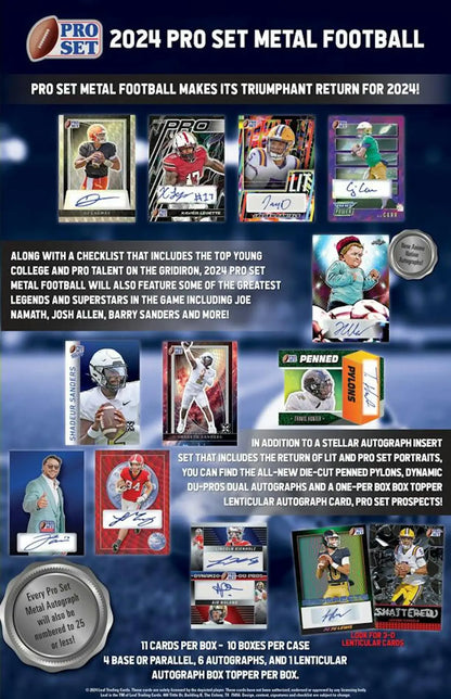 2024 Pro Set Metal Football Hobby Box with Lenticular Autograph and Set Metal Football