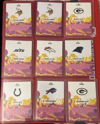 Binder of nine stars football lot trading cards with team logos and player names