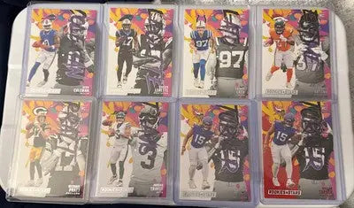 Collection of eight stars football lot trading cards in clear protective sleeves