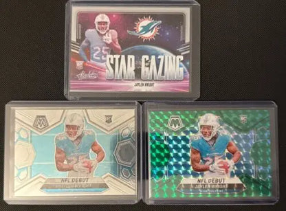 Three Jalen Waddle football cards from 2024 Rookies Jaylen Wright 15 Card Lot