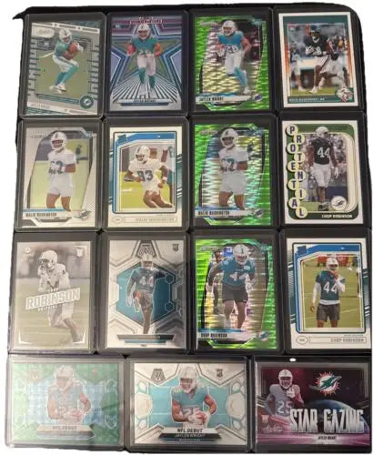 Collection of football trading cards featuring Rookies Jaylen Wright and others