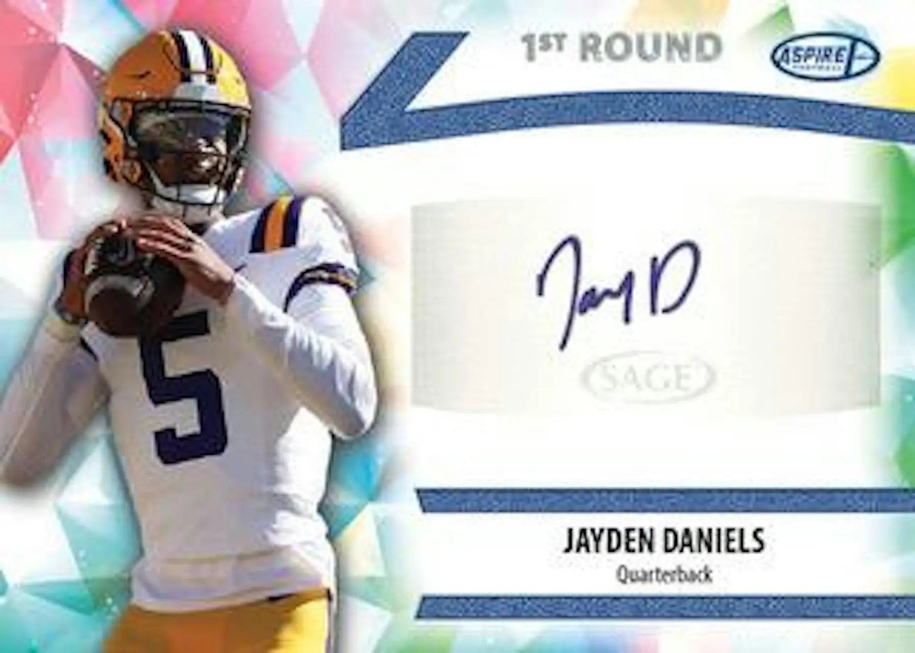 Football trading card featuring Jayden Daniels in 2024 Sage Aspire Football Hobby Box
