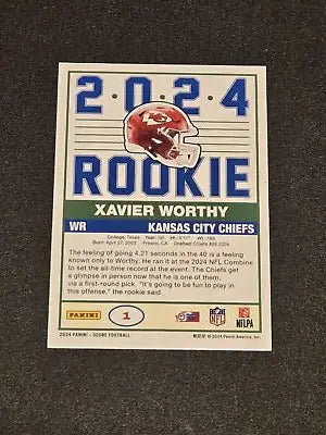 Xavier Worthy rookie card from 2024 Score Worthy 35th Anniversary Rookies collection