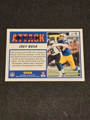 2024 Score Joey Bosa Sack Attack football card showcasing a Bosa Sack by Joey Bosa