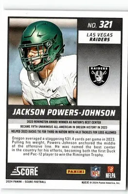 Football trading card of Jackson Powers-Johnson from the Las Vegas Raiders 2024 Score series