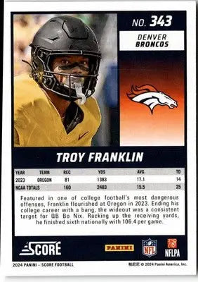2024 Score Troy Franklin football card featuring Troy Franklin for Denver Broncos trading