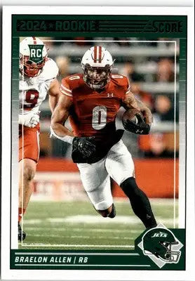Football card featuring Braelon Allen rookie for the 2024 Score #390 York Jets