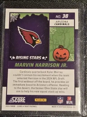Football card of Marvin Harrison from 2024 Score-A-Treat Rising Stars Orange Pumpkin
