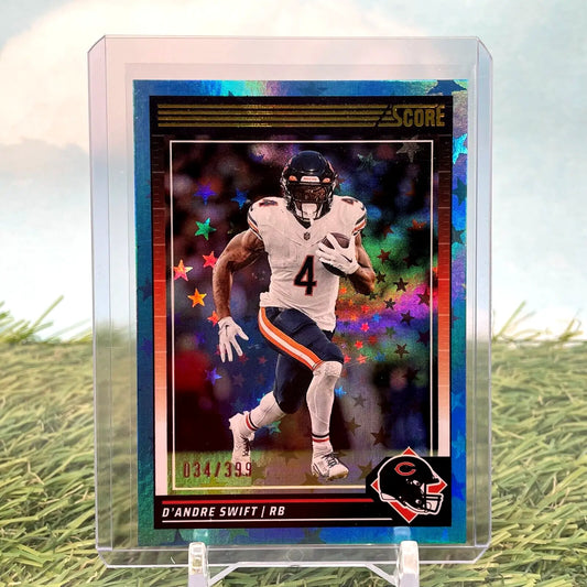 D’Andre Swift 2024 Score Blue Star football card featuring Chicago Bears color match