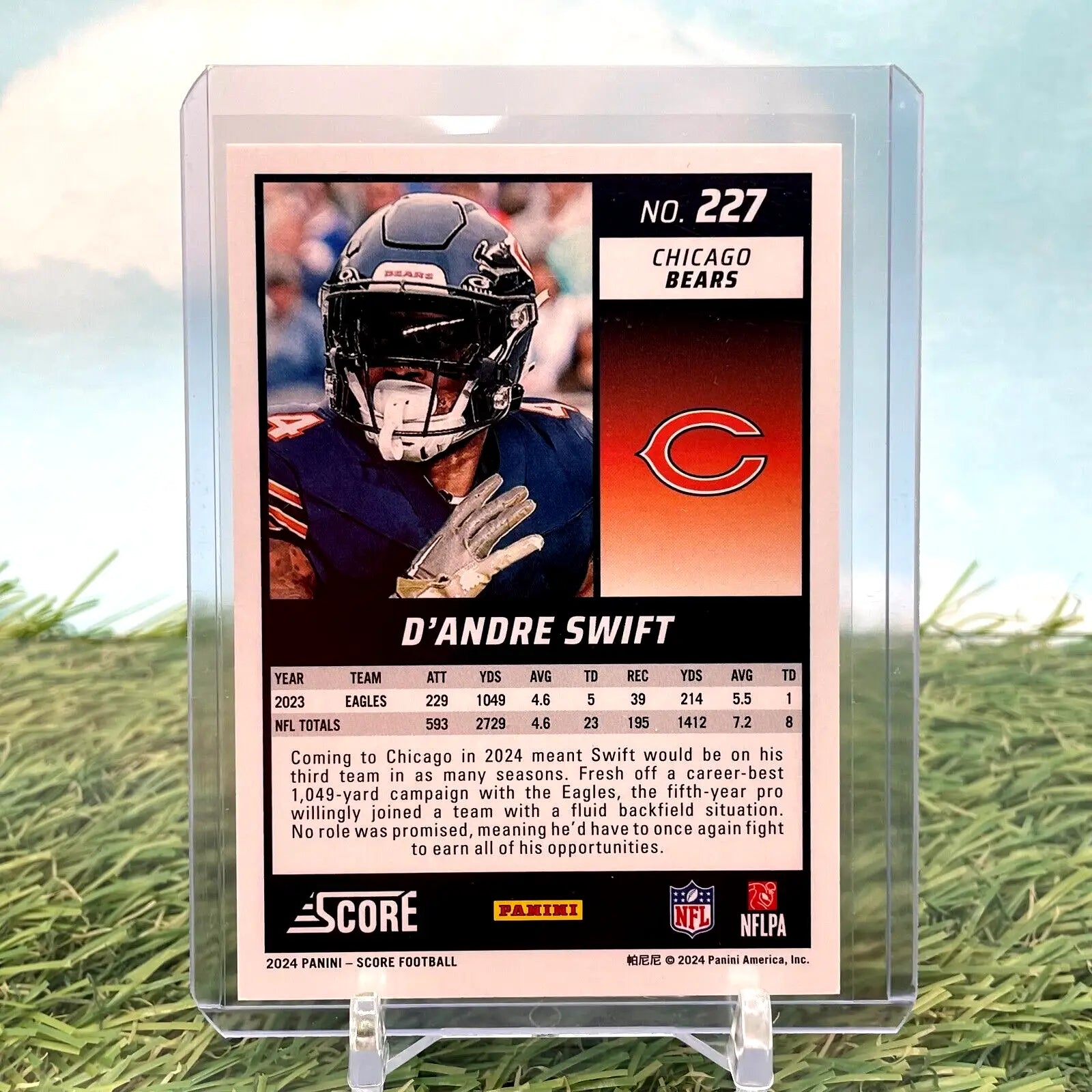 D’Andre Swift Chicago Bears football card in 2024 Score Blue Star Color Match design