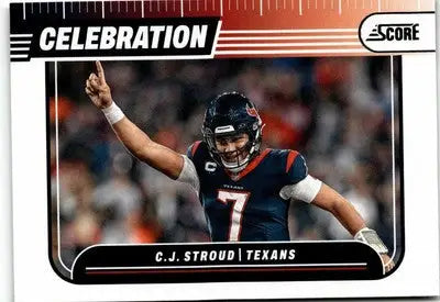 C.J. Stroud football card from 2024 Score celebrating Houston Texans trading cards