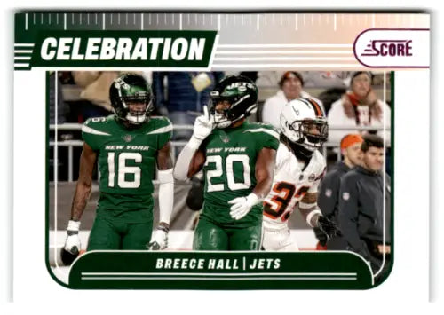 Breece Hall NY Jets football card from 2024 Score Celebration Pink original gloss
