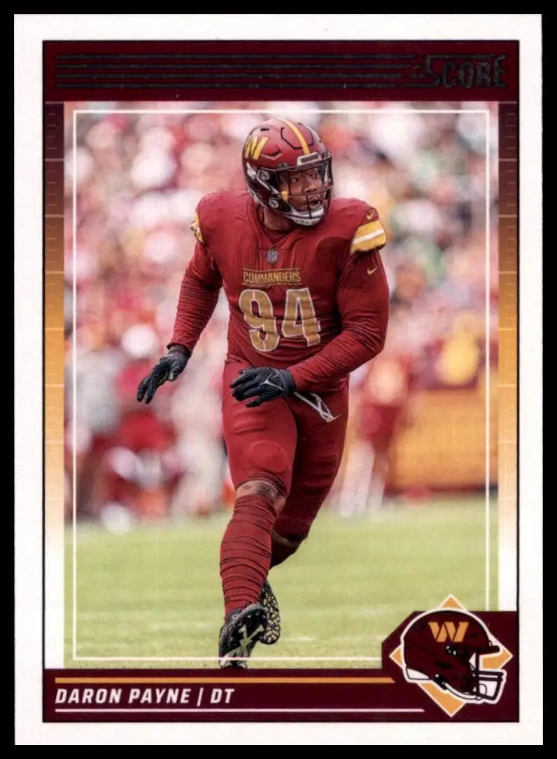 Football trading card of Daron Payne in Washington Commanders uniform for 2024 Score NFL collection