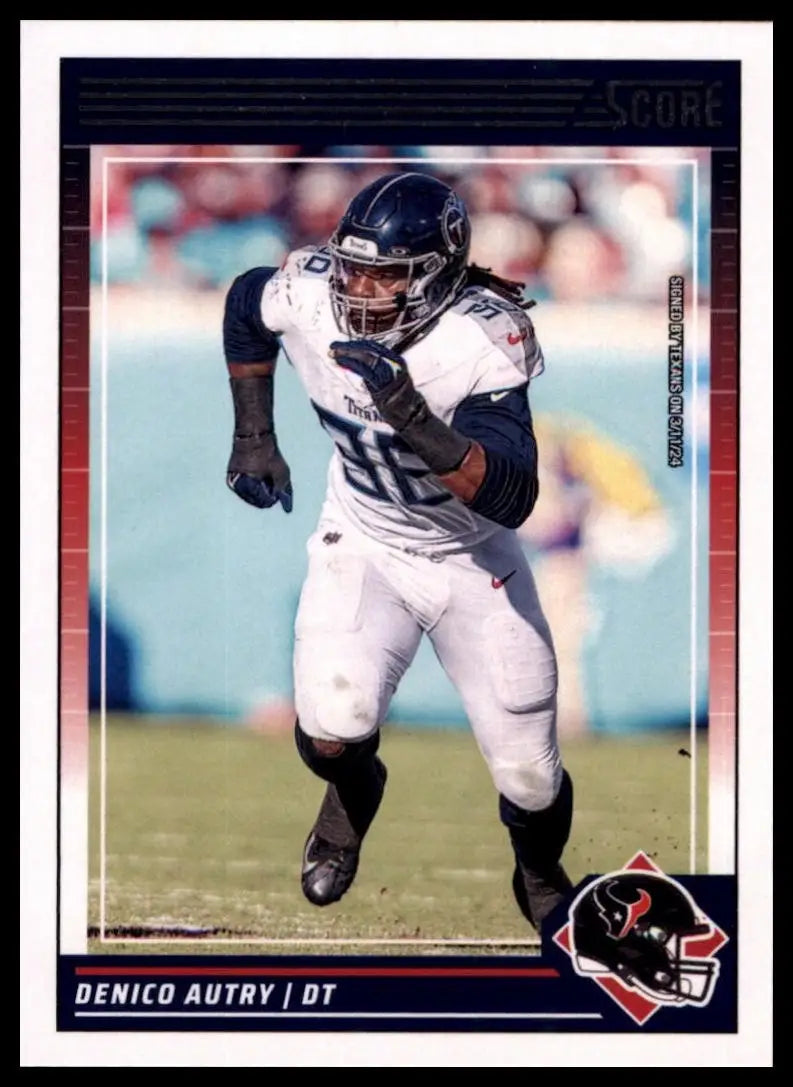 Football card featuring Denico Autry from the 2024 Score Houston Texans NFL collection