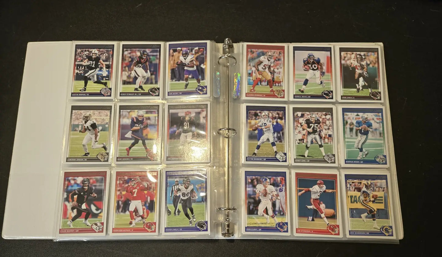 Score Football binder filled with 250+ football trading cards featuring stars and legends