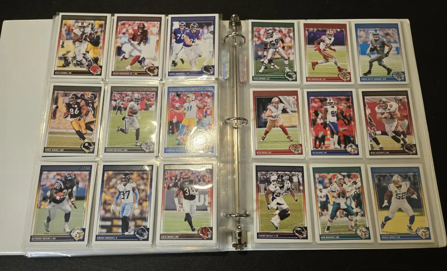Score Football binder with over 250 trading cards featuring stars and legends