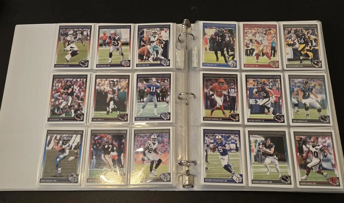 Score Football binder with 250+ trading cards featuring stars and legends in a 1-inch album