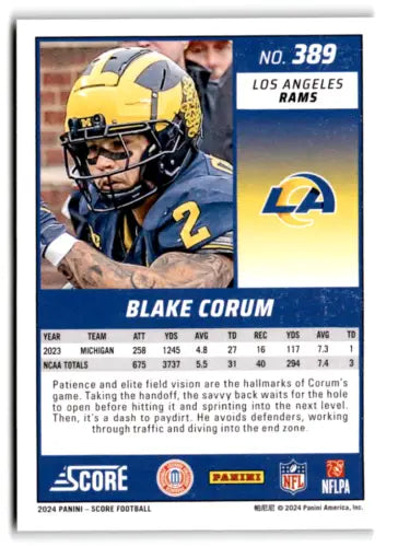 Blake Corum 2024 Score Green #389 EX Excellent RC Rookie Football Card
