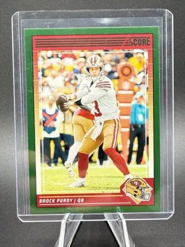 Brock Purdy football card from 2024 Score Green Parallel for San Francisco 49ers QB