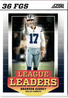 2024 Score Brandon Aubrey League Leaders football card showcasing Brandon Aubrey and league leaders