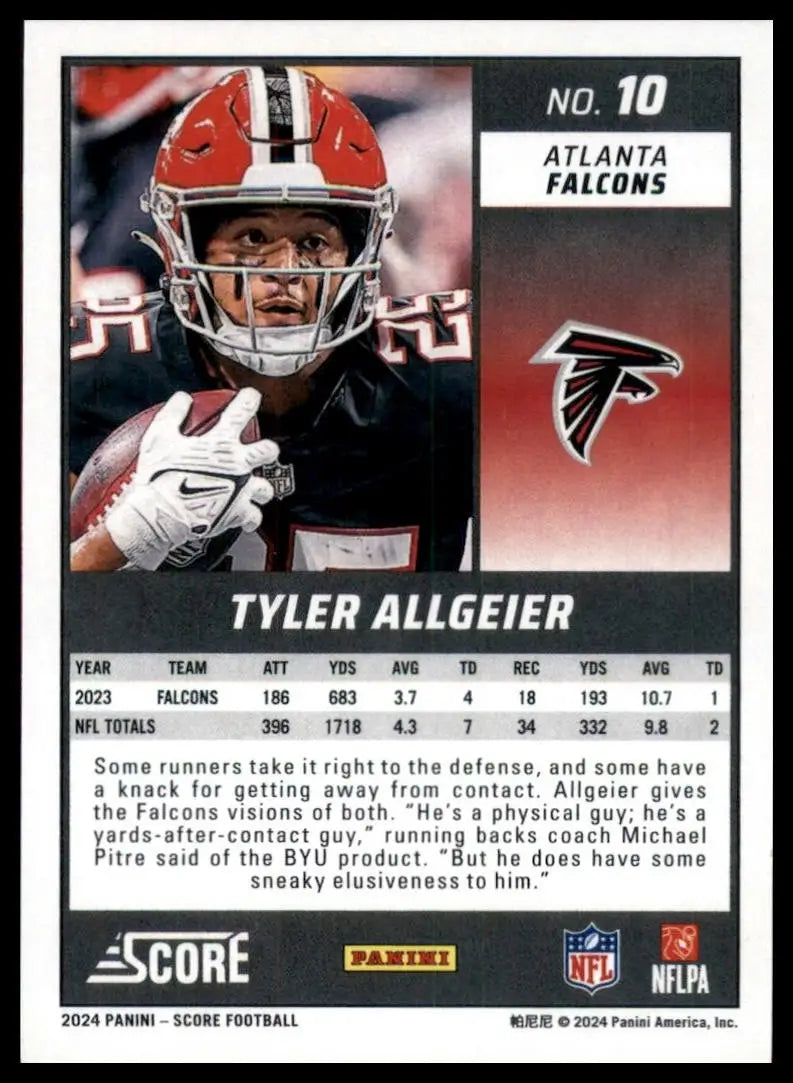 2024 Score Tyler Allgeier #10 Atlanta Falcons Football Card NFL Sports - Football Card