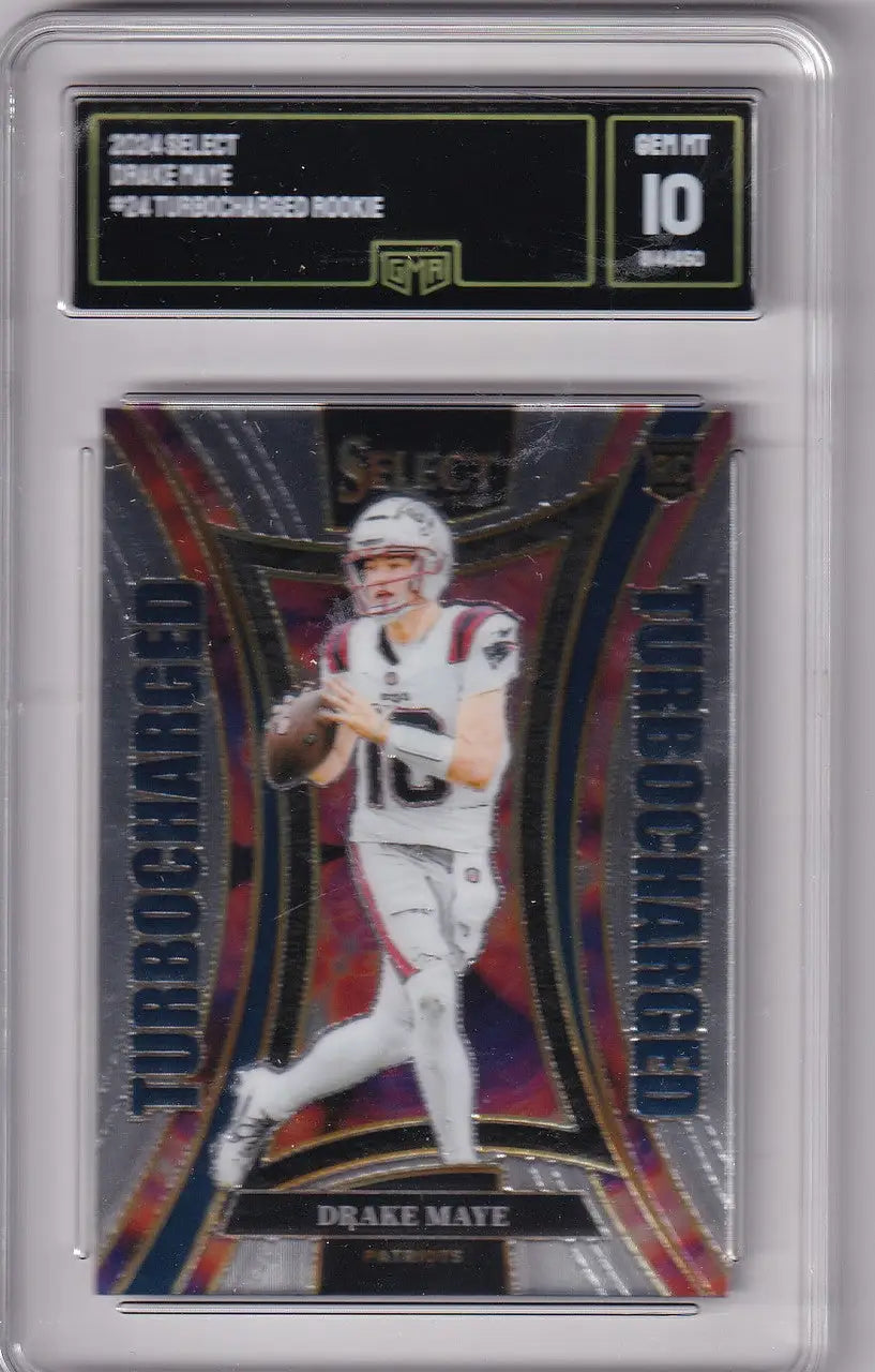 Graded football rookie card of Drake Maye from 2024 Select Turbocharged GMA series
