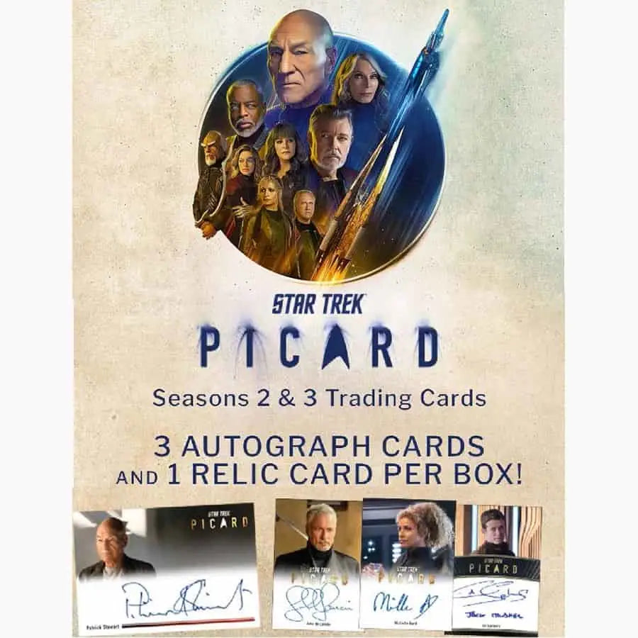 2024 Star Trek Picard trading cards box featuring autograph cards and relic cards