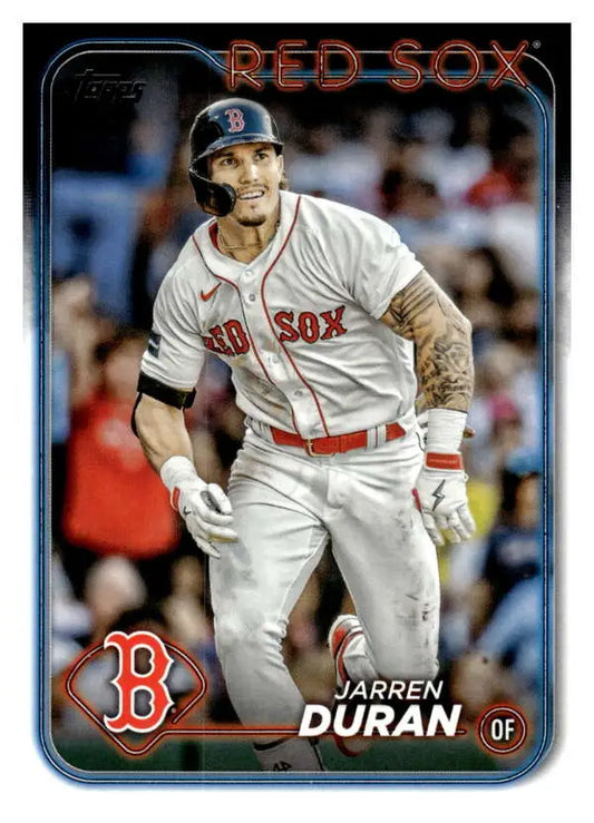 Jarren Duran in white Boston Red Sox uniform on 2024 Topps baseball card
