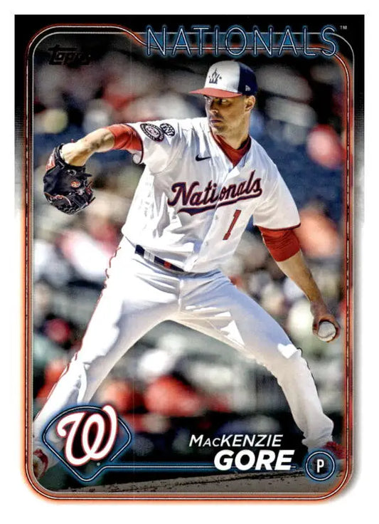 Washington Nationals player MacKenzie Gore pitching on 2024 baseball card
