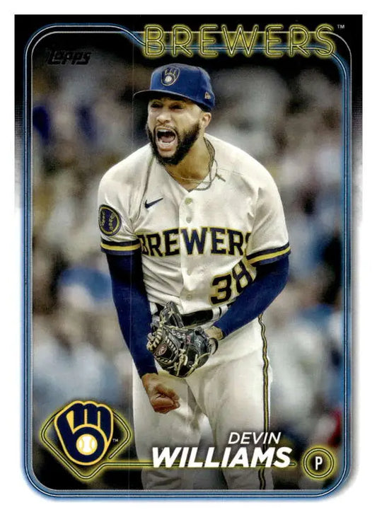 Devin Williams celebrates on the mound in his Milwaukee Brewers baseball card