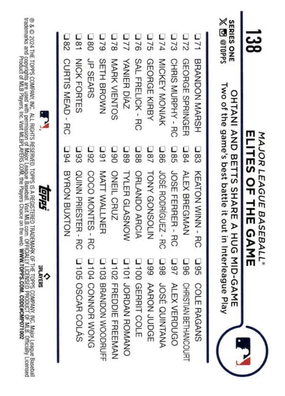 Baseball card lineup featuring Mookie Betts statistics for Major League Baseball
