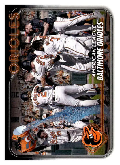 Baltimore Orioles players celebrating at home plate on 2024 Topps NM-MT baseball card