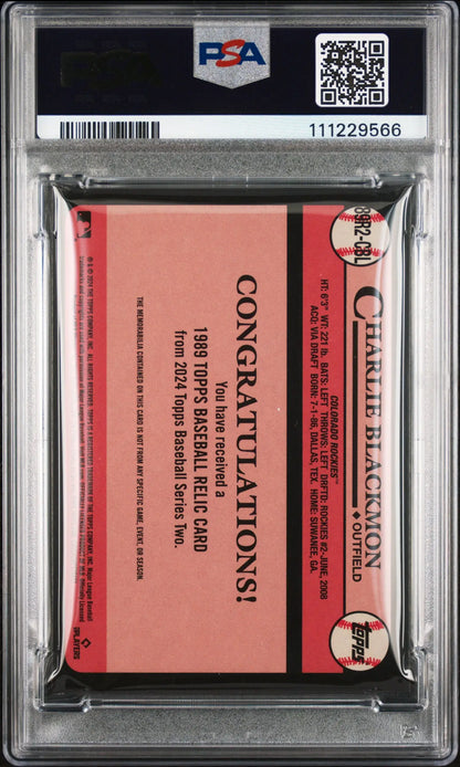 Graded Charlie Blackmon 89R2CBL Topps Baseball Relics card from 2024 Topps Series 2