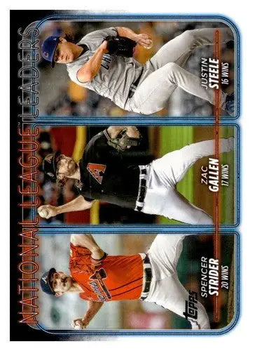 Baseball card featuring Justin Steele, Zac Gallen, and Spencer Strider with original gloss