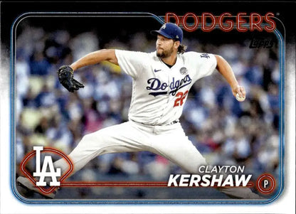 Clayton Kershaw mid-throw on 2024 Topps #351 Los Angeles Dodgers Baseball Card