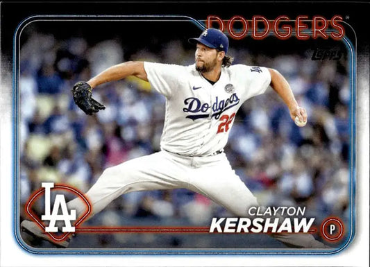 Clayton Kershaw mid-throw on 2024 Topps #351 Los Angeles Dodgers Baseball Card