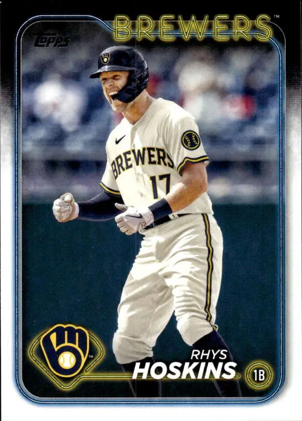 Rhys Hoskins Milwaukee Brewers baseball card in white home uniform, number 17