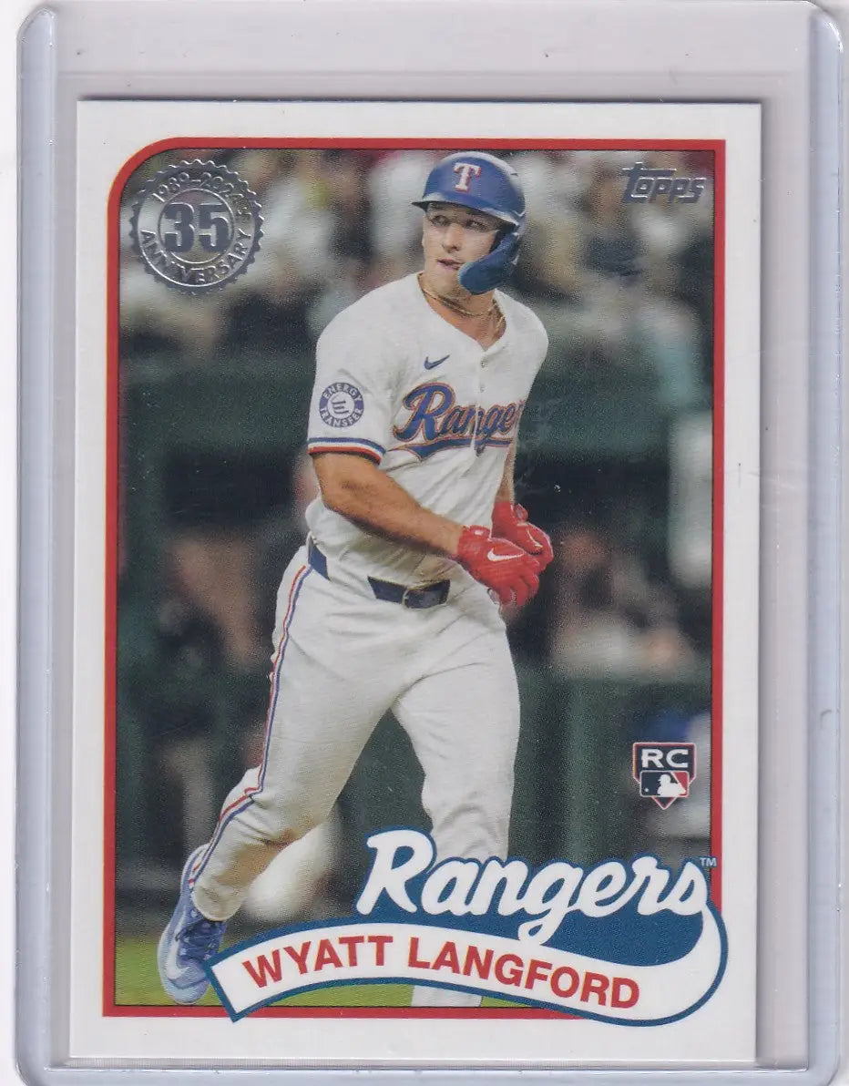 Baseball trading card of Wyatt Langford in Texas Rangers uniform from Topps 35th Anniverary series