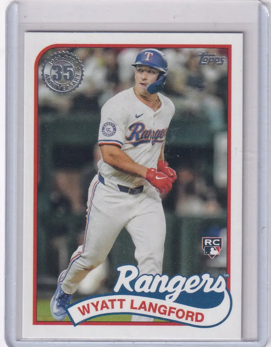 Baseball trading card of Wyatt Langford in Texas Rangers uniform from Topps 35th Anniverary series