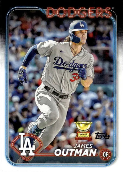James Outman running the bases on a Los Angeles Dodgers baseball card in gray uniform