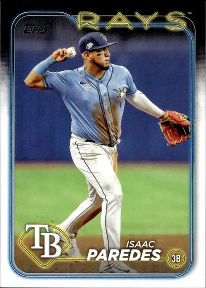 Baseball card of Isaac Paredes in light blue jersey for Tampa Bay Rays fans