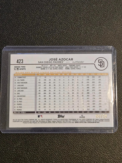 José Azocar baseball card from 2024 Topps #423 featured with azocar holiday beach umbrellas