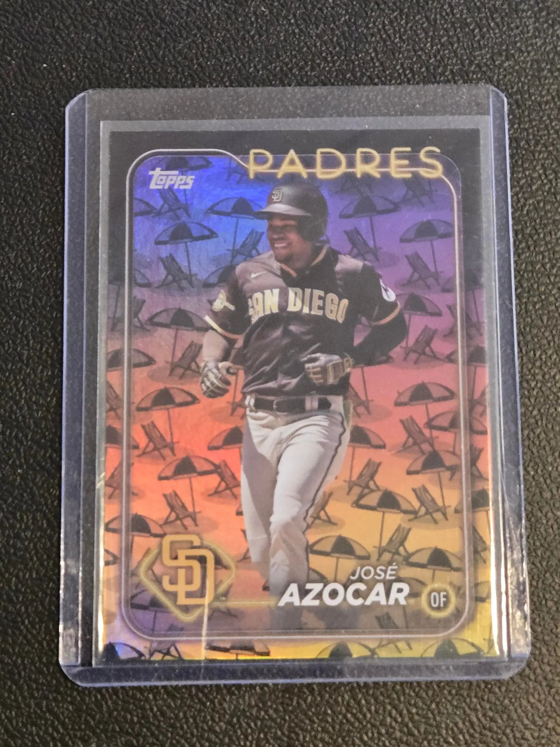 José Azocar baseball card from 2024 Topps #423 with azocar holiday beach umbrellas