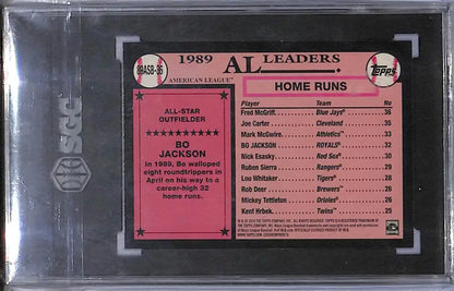 Graded 1989 Topps Bo Jackson baseball card on silver crackle foilboard in product listing