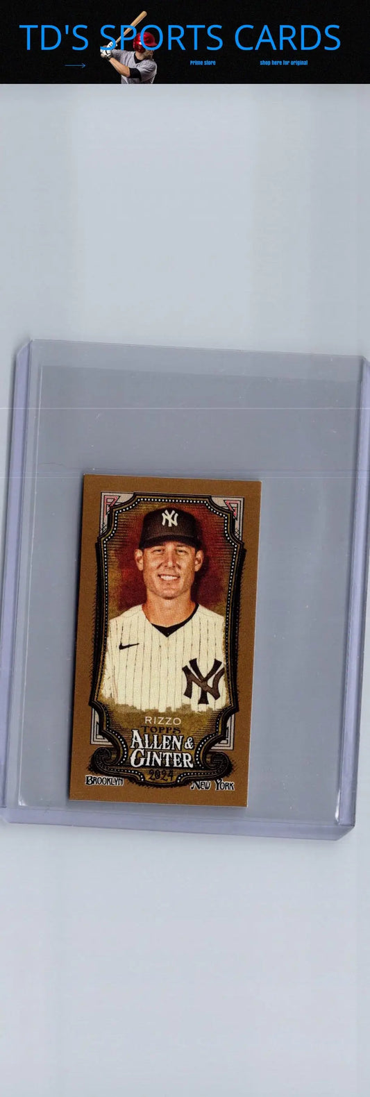 Baseball card of Anthony Rizzo Mini Gold Border in protective case for 2024 Topps Allen & Ginter