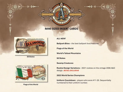 Mini-sized insert cards from 2024 Topps Allen & Ginter Baseball blaster box featuring base cards